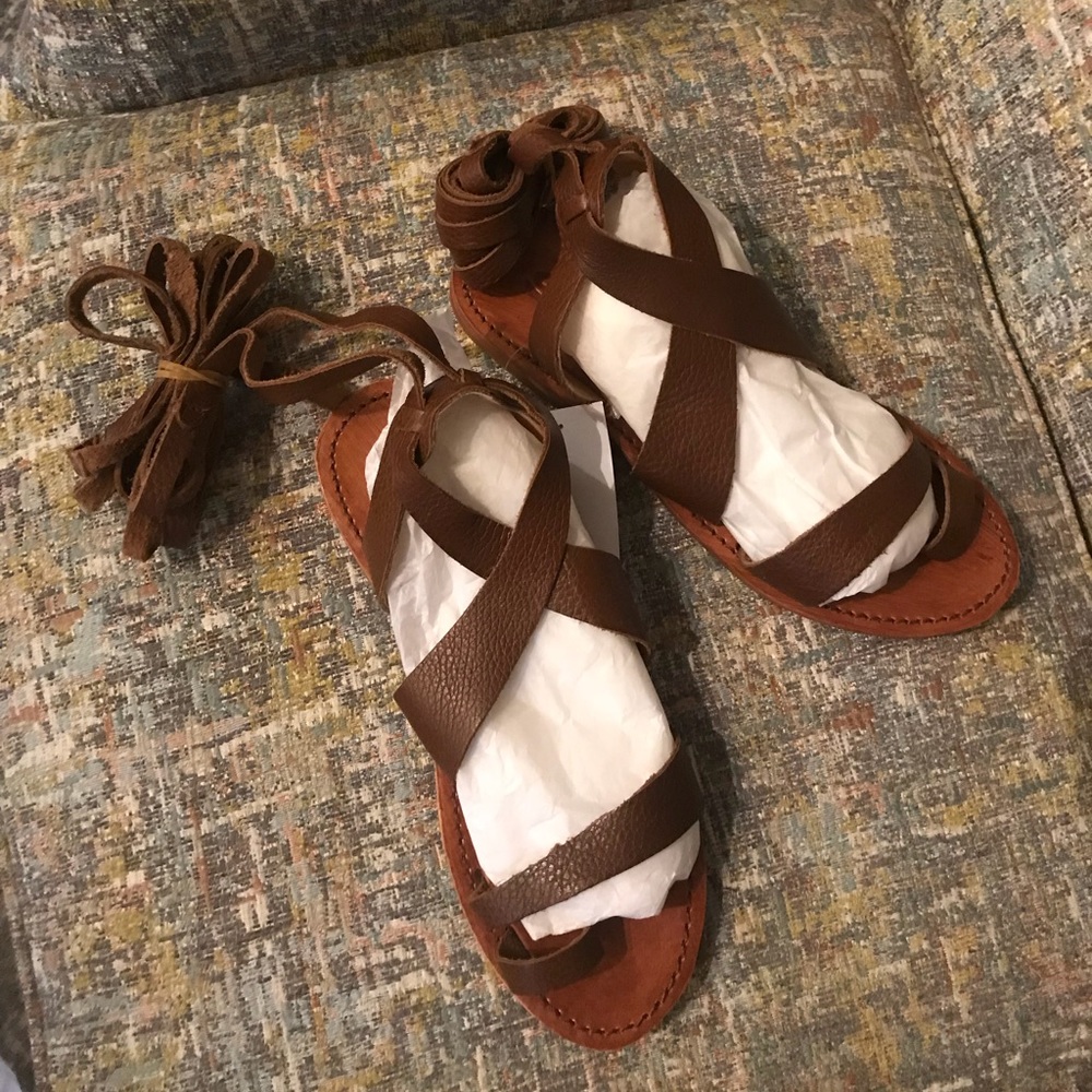 Brown leather gladiator sandals